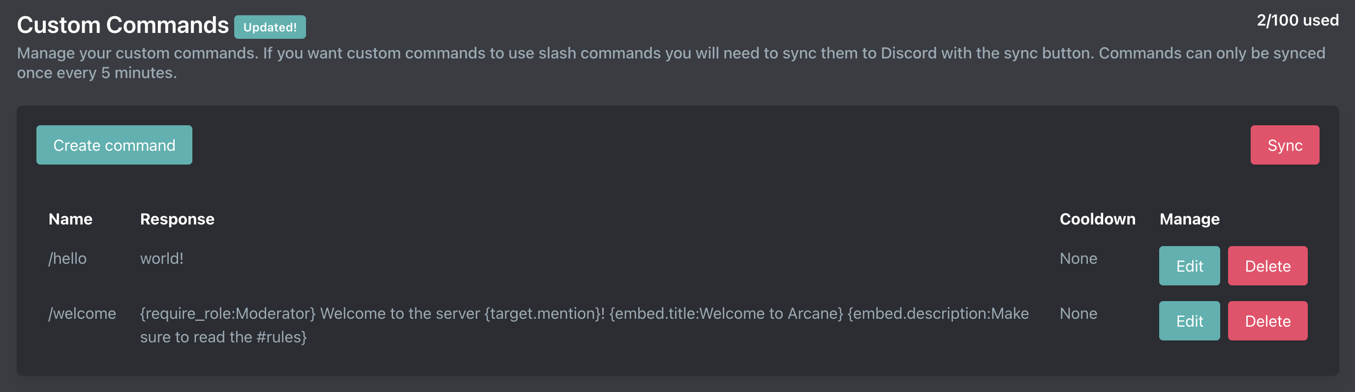 Custom commands setup