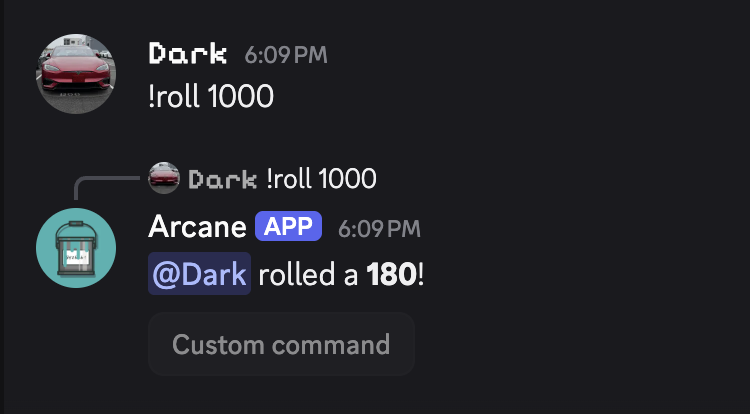 Roll command example
